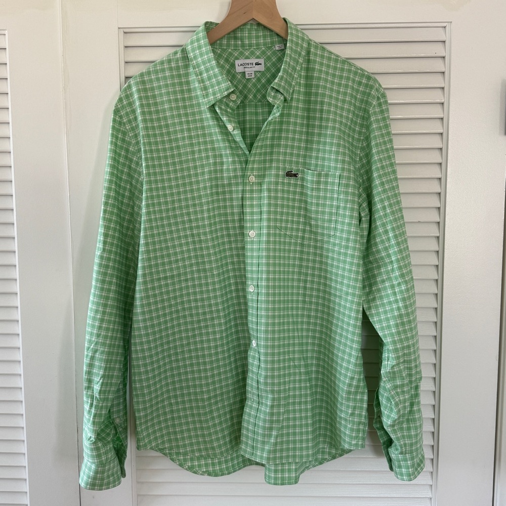 Lacoste Men's Casual Green Plaid Shirt